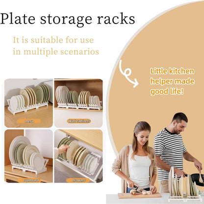 Dish racks for kitchen counter with water tray, Plate organizer for cabinet, Plate holders for dinner plates, Multi-purpose dish rack that can be joined, Kitchen plate organizer can hold 8 plates