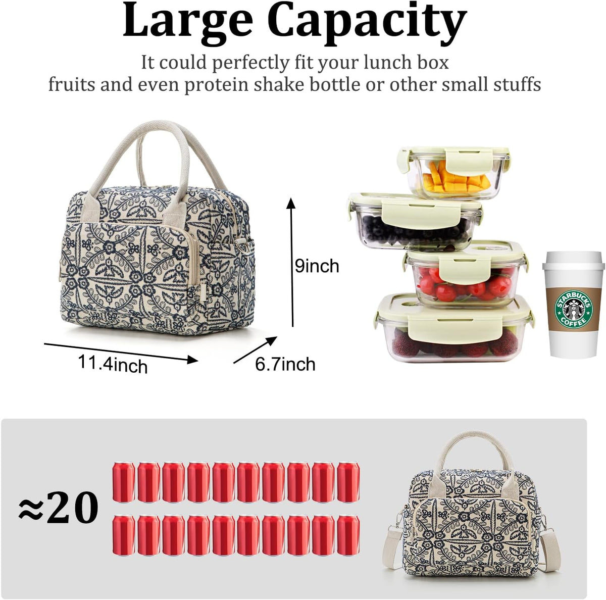 Insulated Lunch Bag for Women Men Large Reusable Lunch Box Adult Leakproof Portable Cooler Tote Bags for Work Picnic