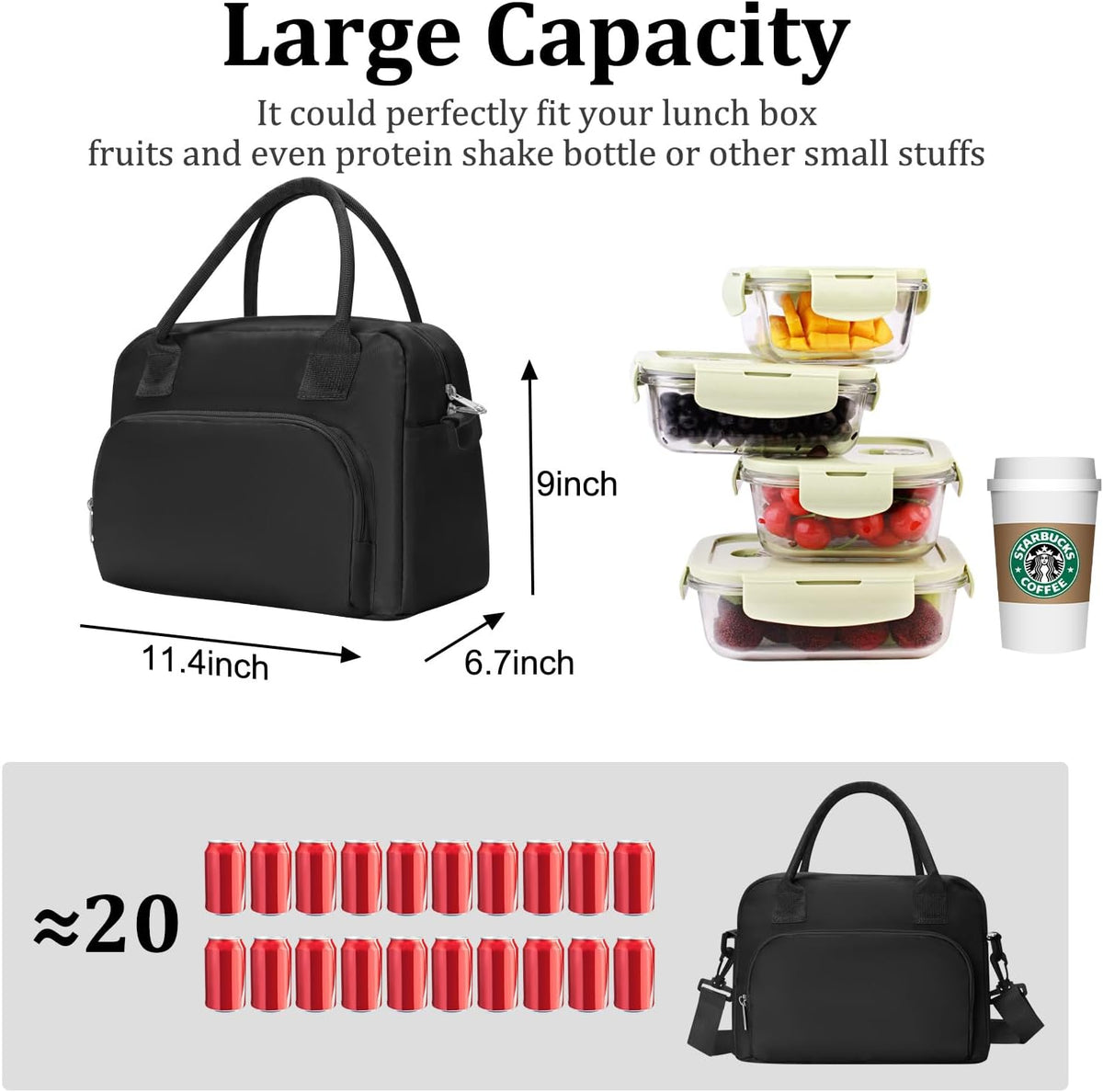 Insulated Lunch Bag for Women Men Large Reusable Lunch Box Adult Leakproof Portable Cooler Tote Bags for Work Picnic
