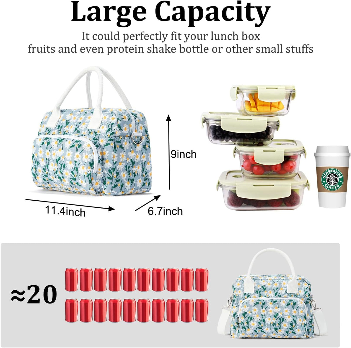 Insulated Lunch Bag for Women Men Large Reusable Lunch Box Adult Leakproof Portable Cooler Tote Bags for Work Picnic