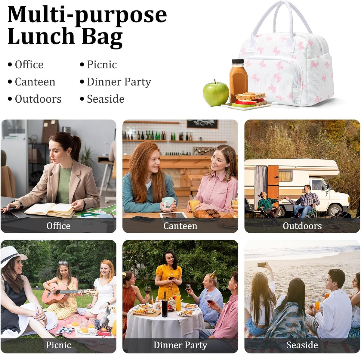 Insulated Lunch Bag for Women Men Large Reusable Lunch Box Adult Leakproof Portable Cooler Tote Bags for Work Picnic