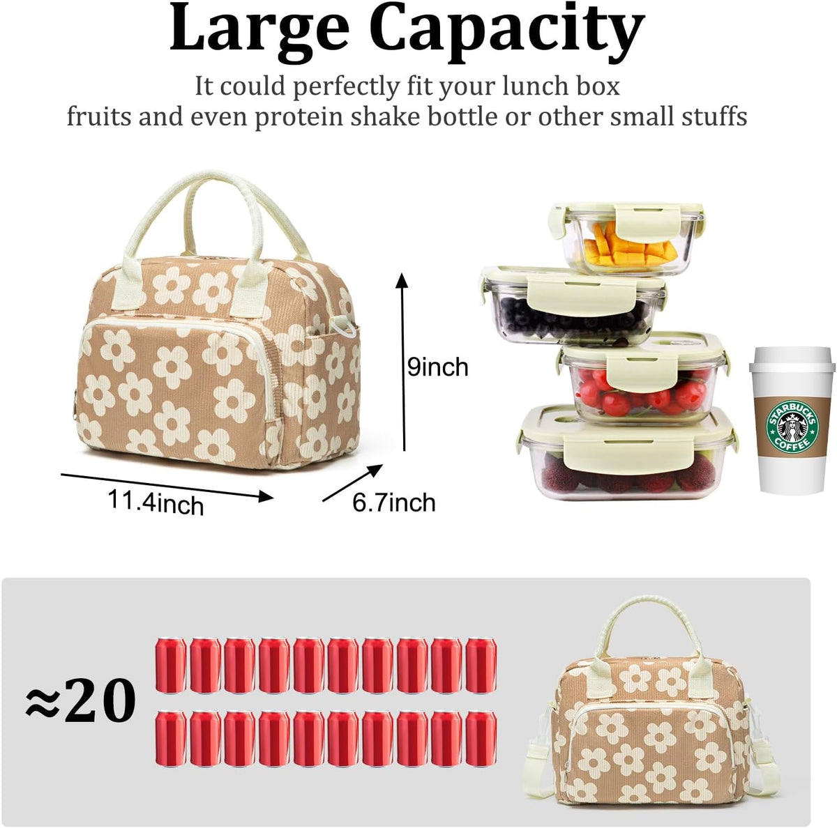 Insulated Lunch Bag for Women Men Large Reusable Lunch Box Adult Leakproof Portable Cooler Tote Bags for Work Picnic