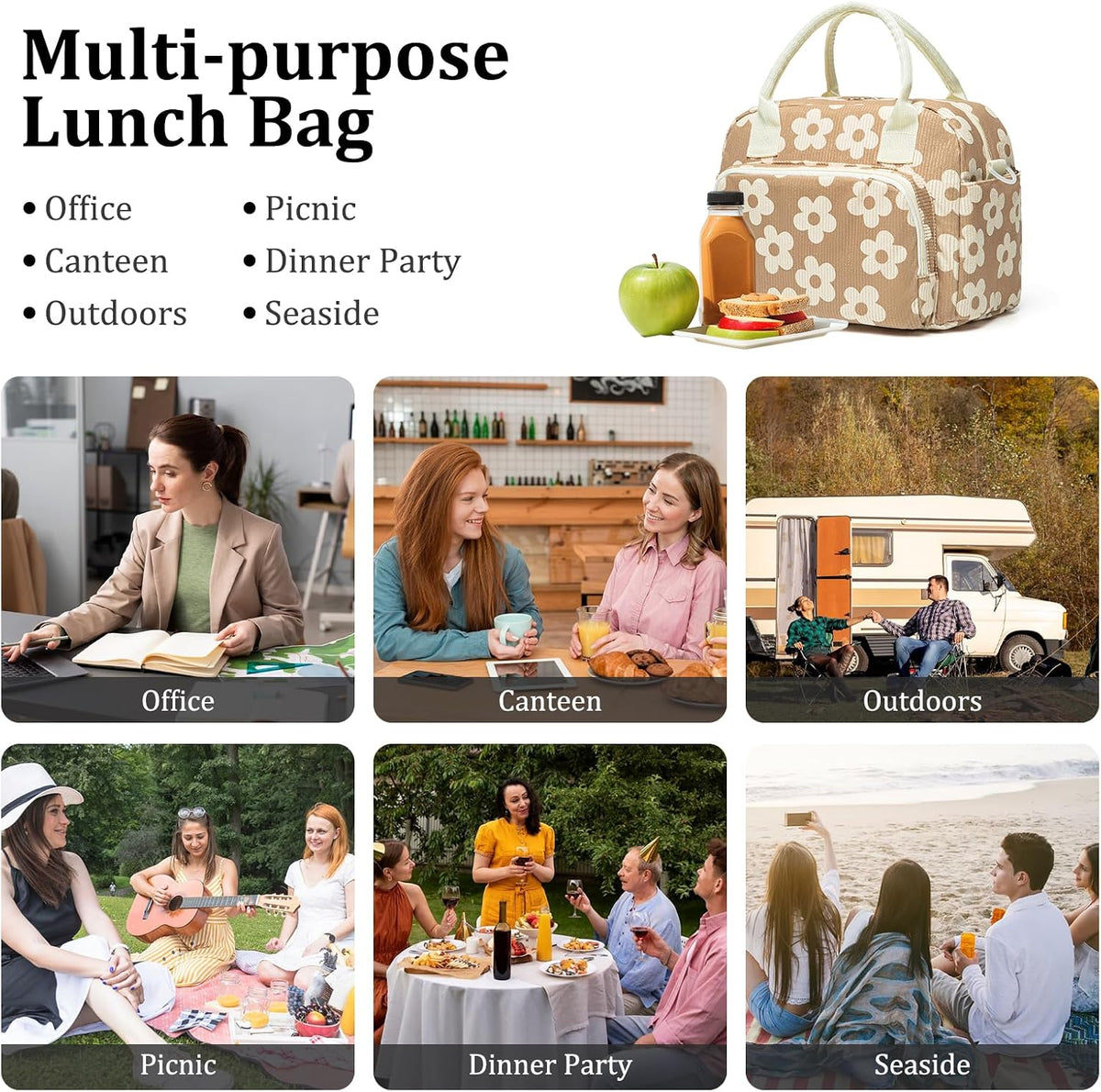 Insulated Lunch Bag for Women Men Large Reusable Lunch Box Adult Leakproof Portable Cooler Tote Bags for Work Picnic