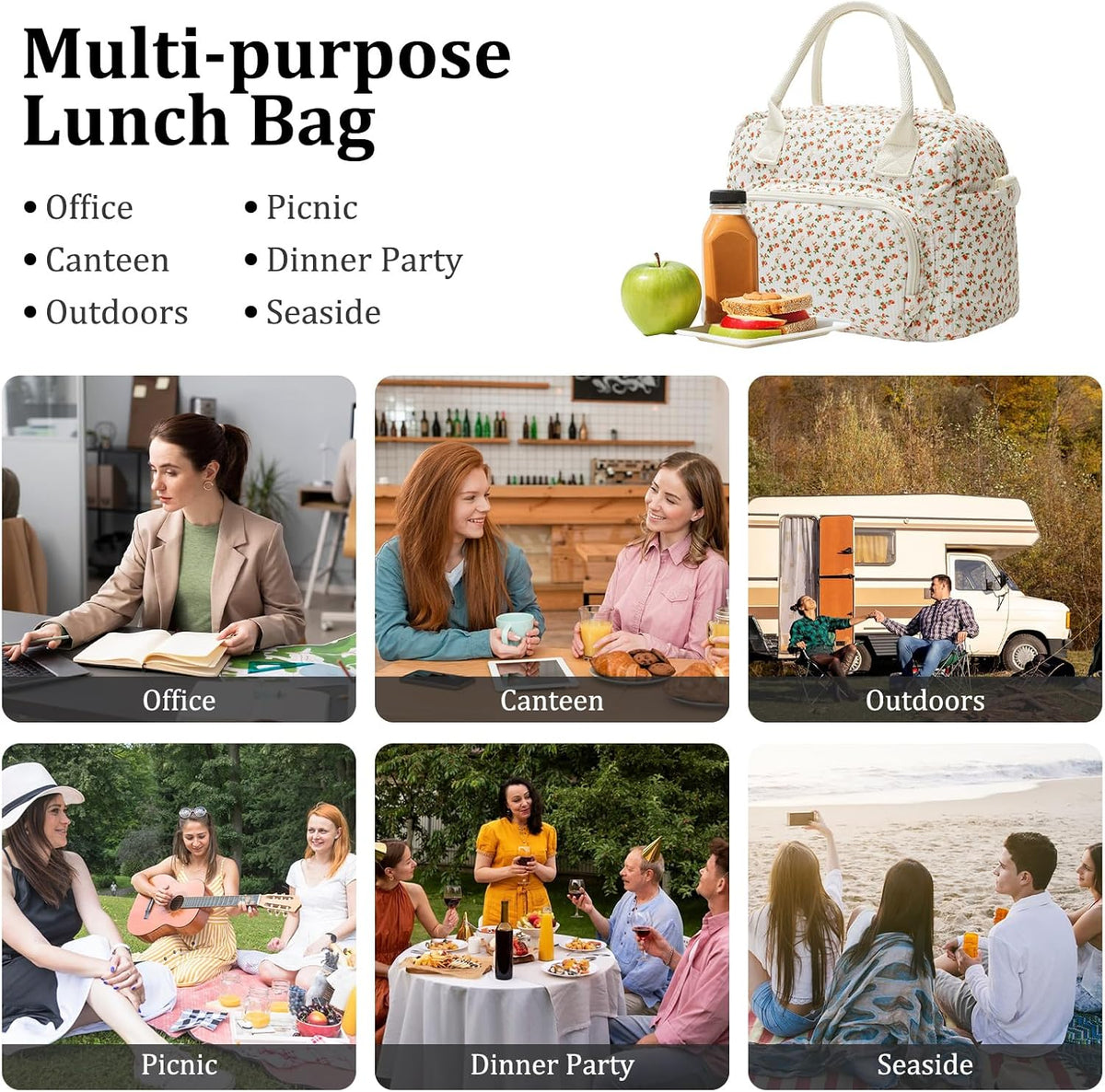 Insulated Lunch Bag for Women Men Large Reusable Lunch Box Adult Leakproof Portable Cooler Tote Bags for Work Picnic