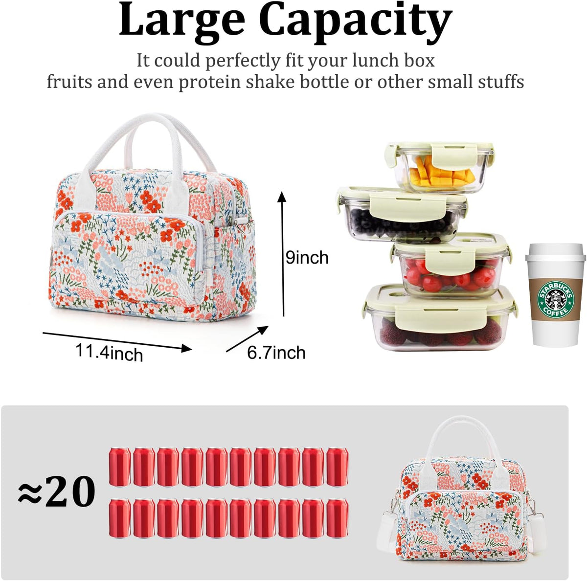 Insulated Lunch Bag for Women Men Large Reusable Lunch Box Adult Leakproof Portable Cooler Tote Bags for Work Picnic