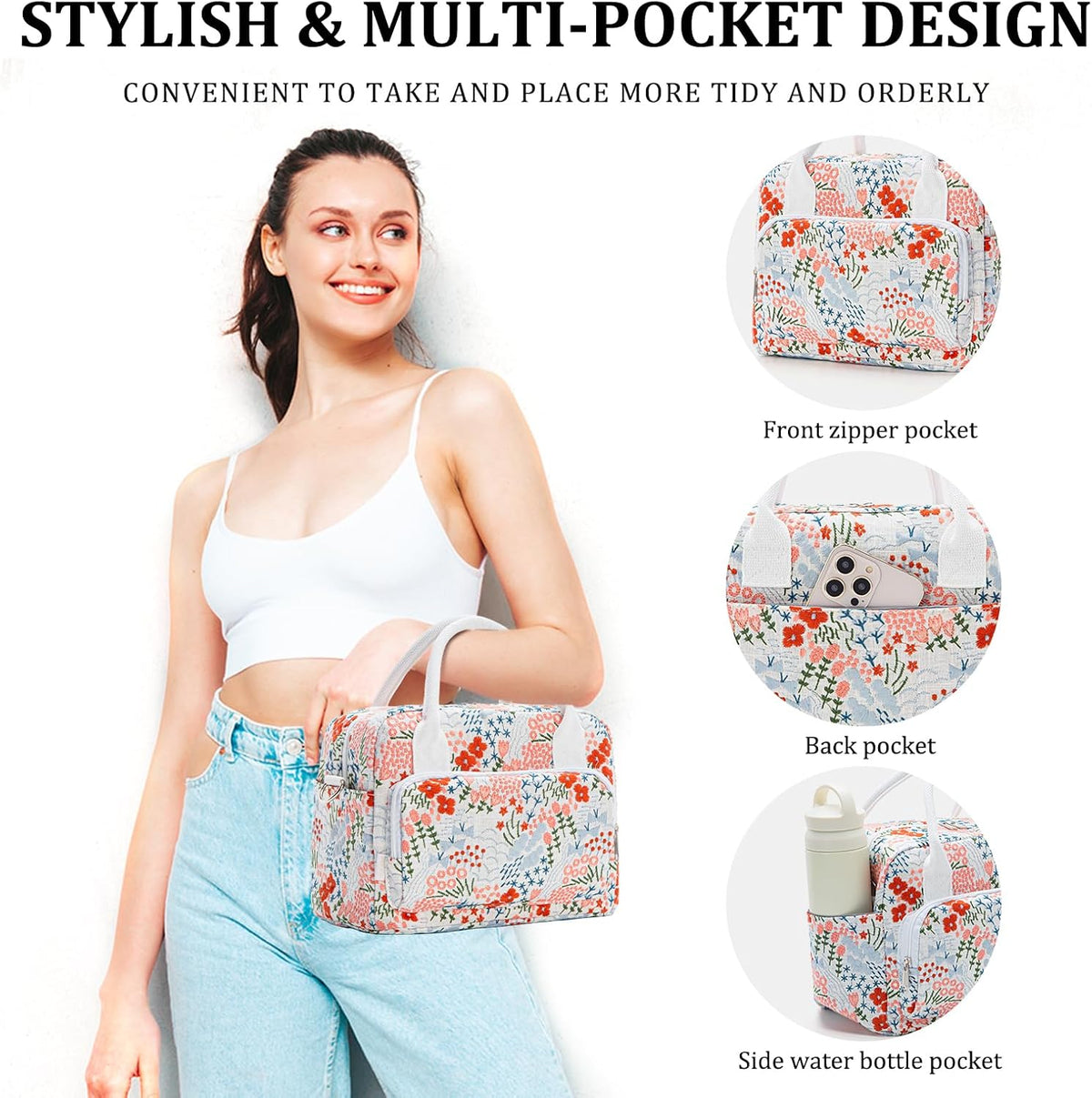 Insulated Lunch Bag for Women Men Large Reusable Lunch Box Adult Leakproof Portable Cooler Tote Bags for Work Picnic