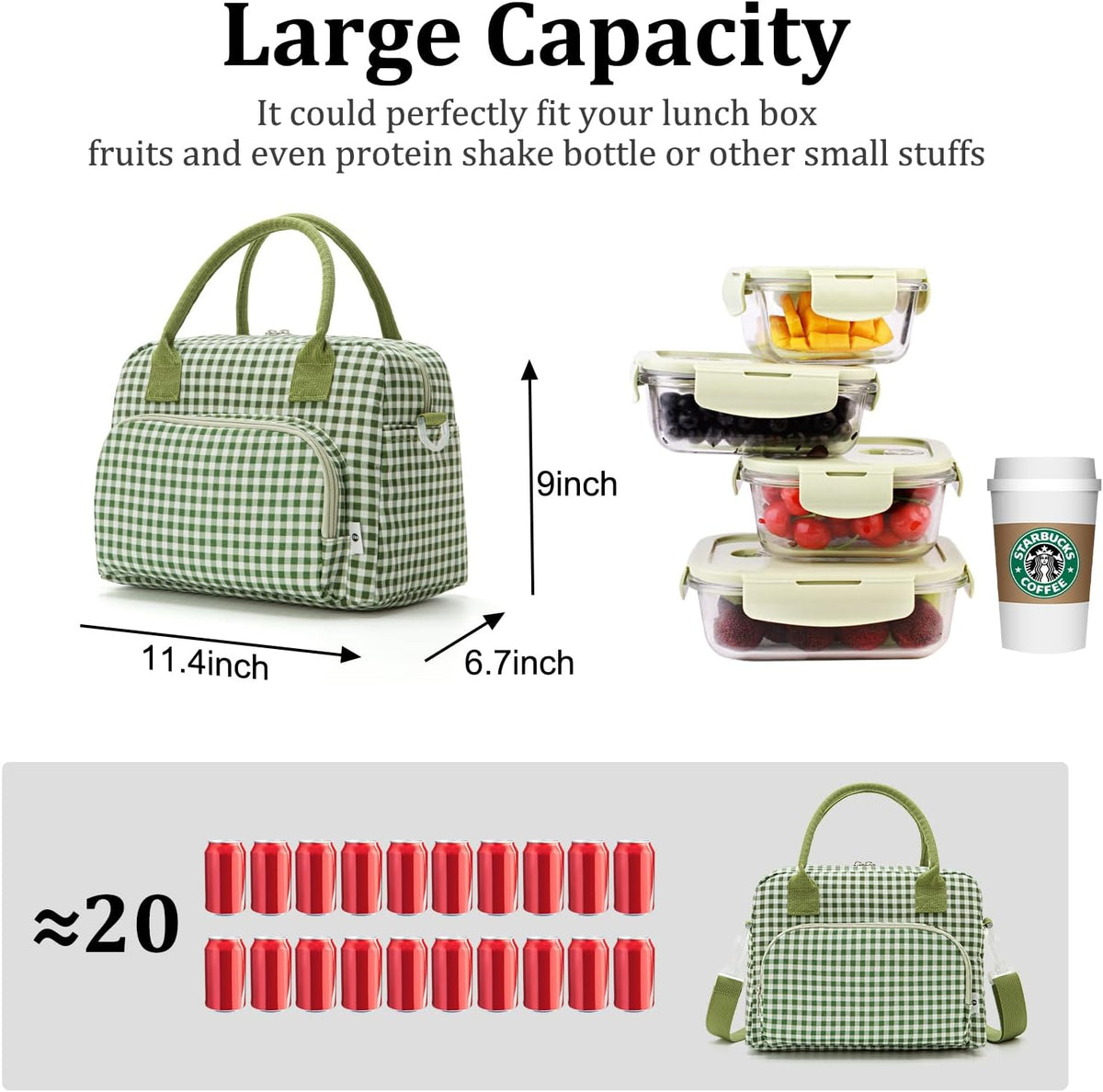 Insulated Lunch Bag for Women Men Large Reusable Lunch Box Adult Leakproof Portable Cooler Tote Bags for Work Picnic