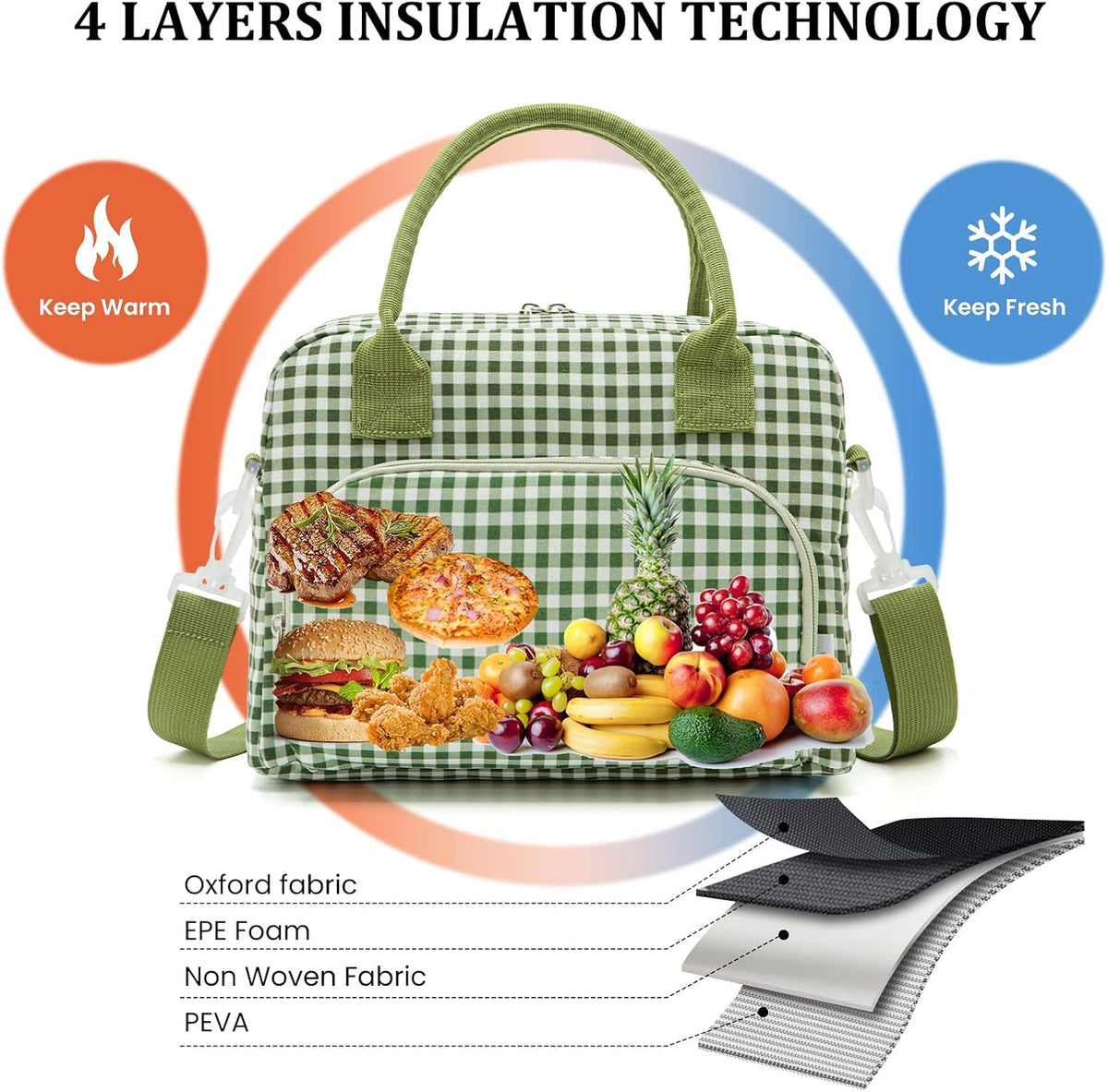 Insulated Lunch Bag for Women Men Large Reusable Lunch Box Adult Leakproof Portable Cooler Tote Bags for Work Picnic