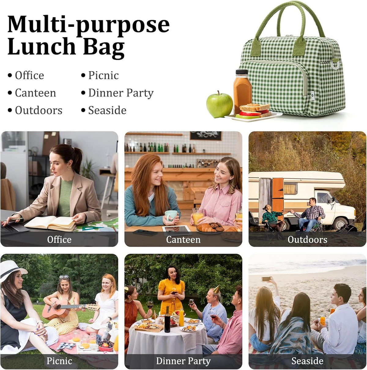Insulated Lunch Bag for Women Men Large Reusable Lunch Box Adult Leakproof Portable Cooler Tote Bags for Work Picnic