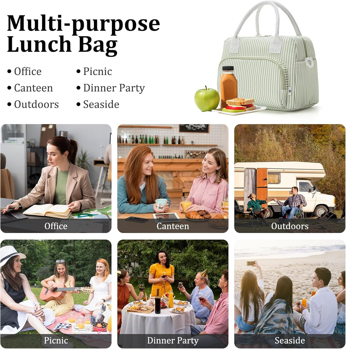 Insulated Lunch Bag for Women Men Large Reusable Lunch Box Adult Leakproof Portable Cooler Tote Bags for Work Picnic