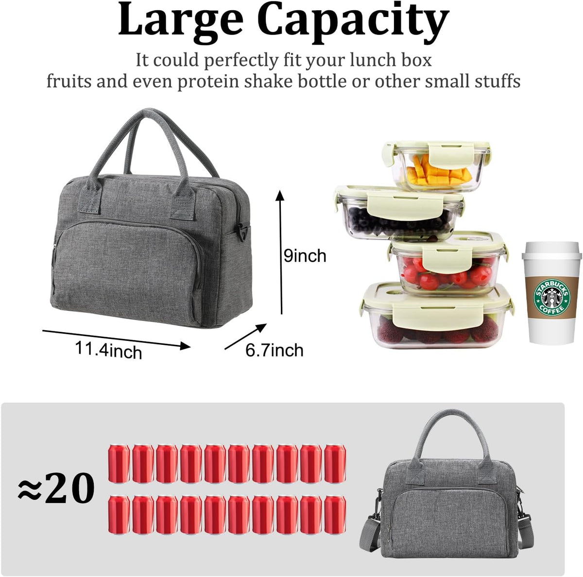 Insulated Lunch Bag for Women Men Large Reusable Lunch Box Adult Leakproof Portable Cooler Tote Bags for Work Picnic