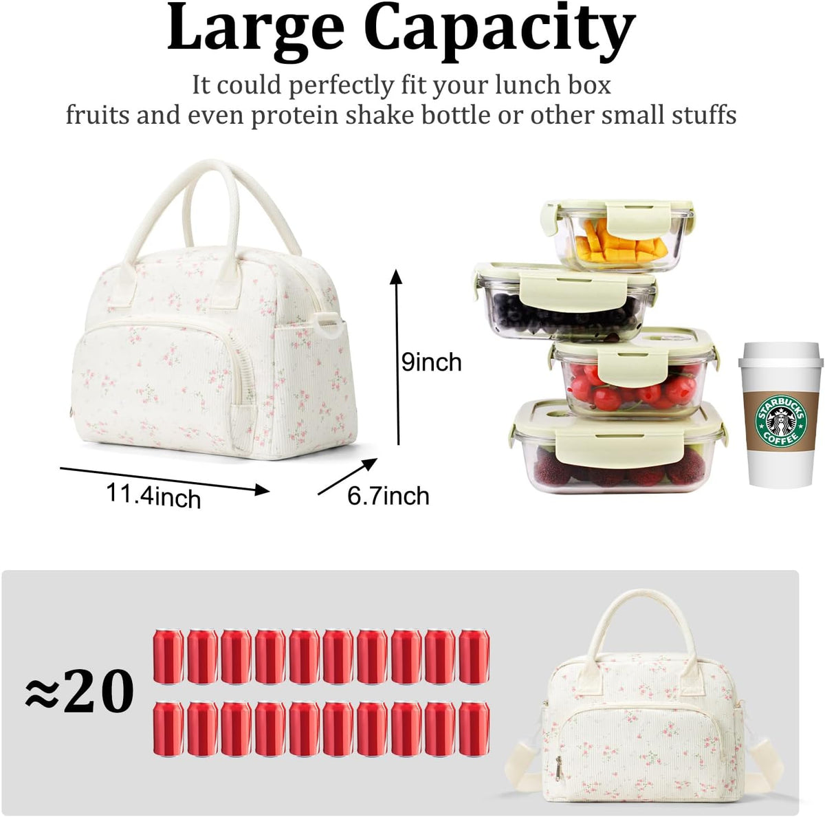 Insulated Lunch Bag for Women Men Large Reusable Lunch Box Adult Leakproof Portable Cooler Tote Bags for Work Picnic