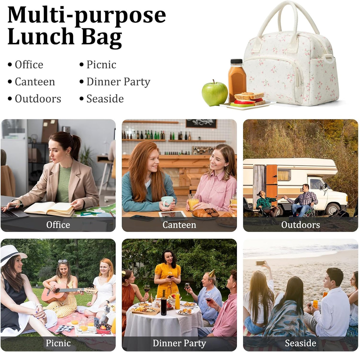 Insulated Lunch Bag for Women Men Large Reusable Lunch Box Adult Leakproof Portable Cooler Tote Bags for Work Picnic