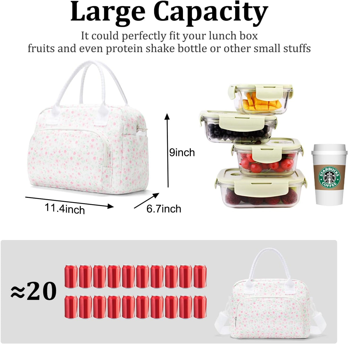 Insulated Lunch Bag for Women Men Large Reusable Lunch Box Adult Leakproof Portable Cooler Tote Bags for Work Picnic