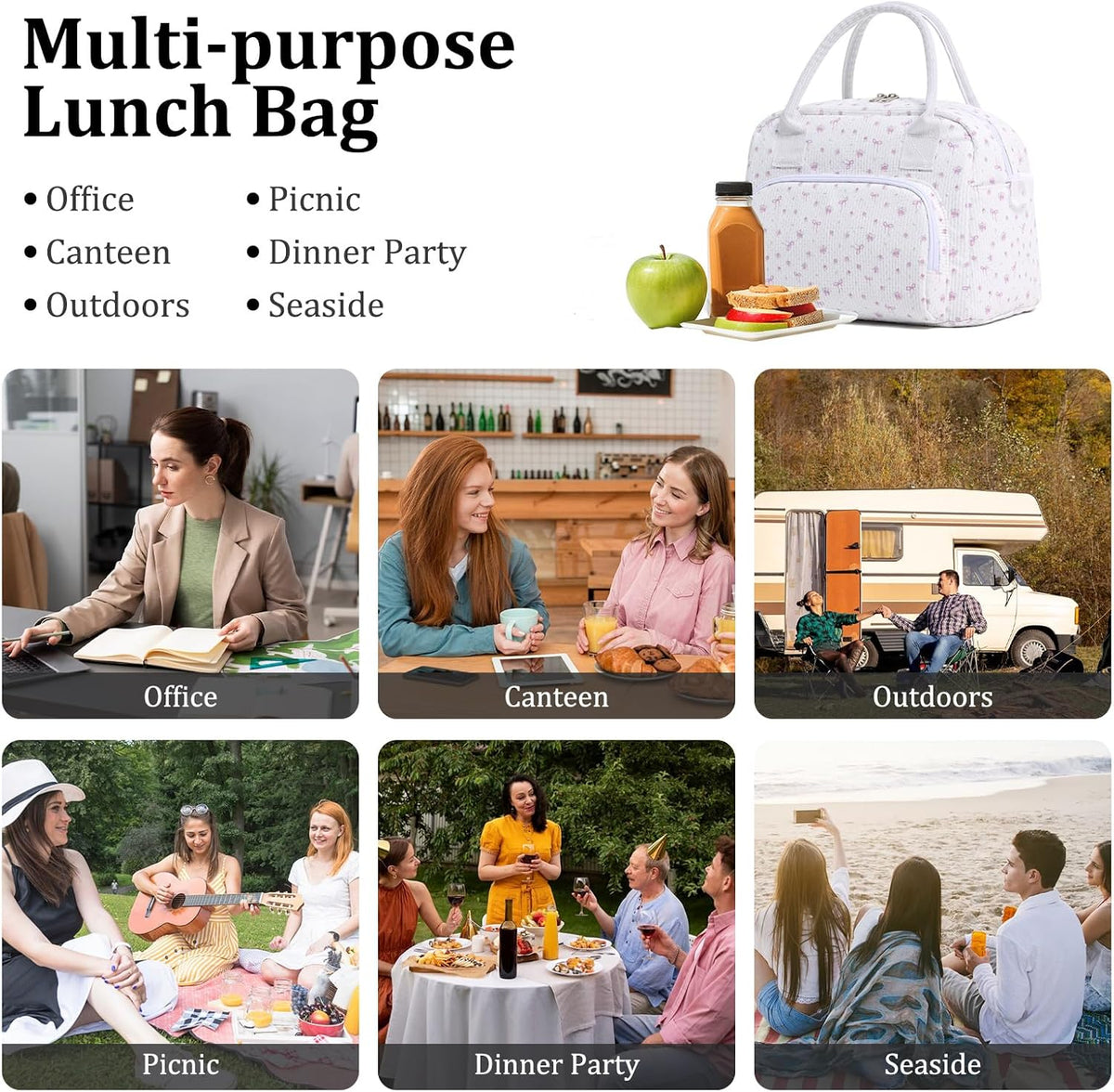 Insulated Lunch Bag for Women Men Large Reusable Lunch Box Adult Leakproof Portable Cooler Tote Bags for Work Picnic