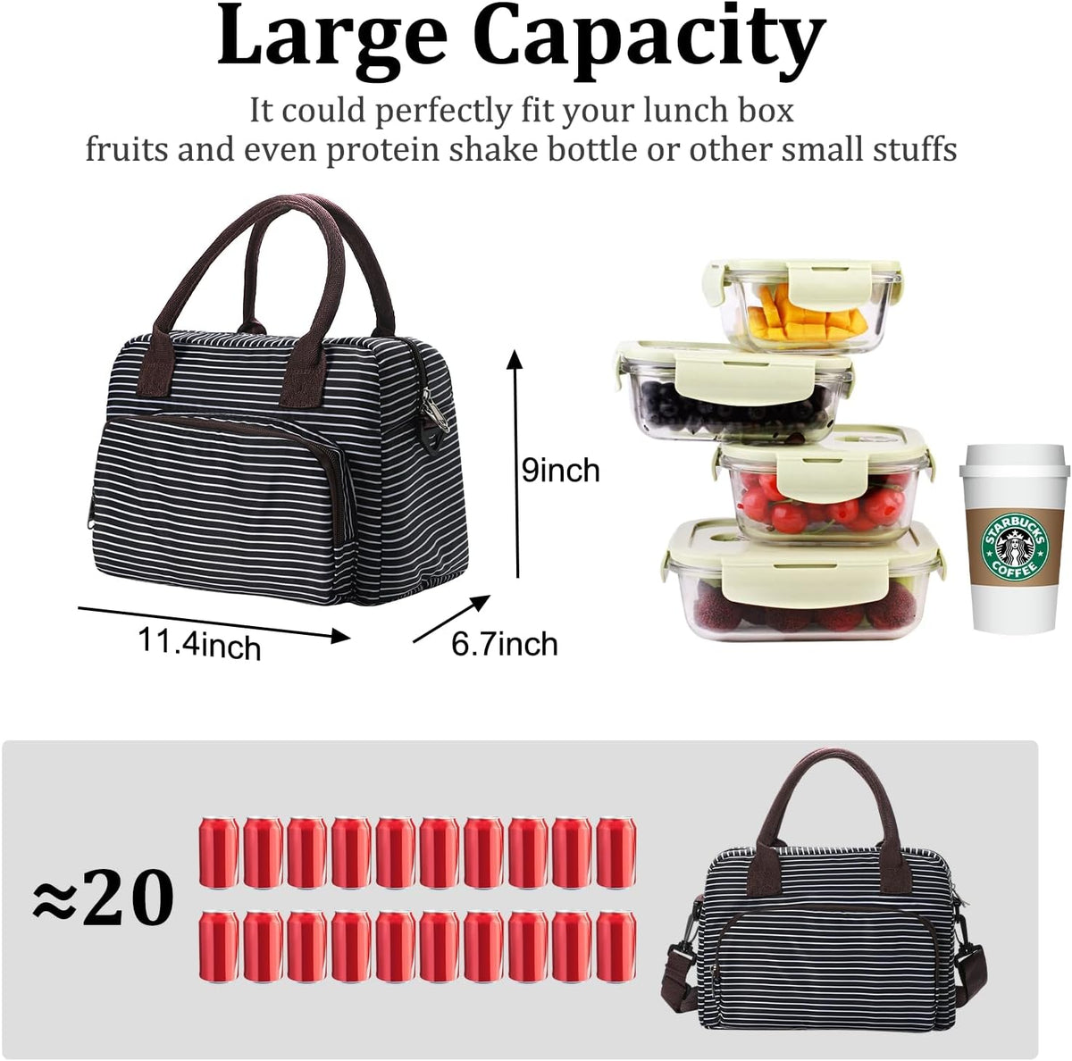 Insulated Lunch Bag for Women Men Large Reusable Lunch Box Adult Leakproof Portable Cooler Tote Bags for Work Picnic
