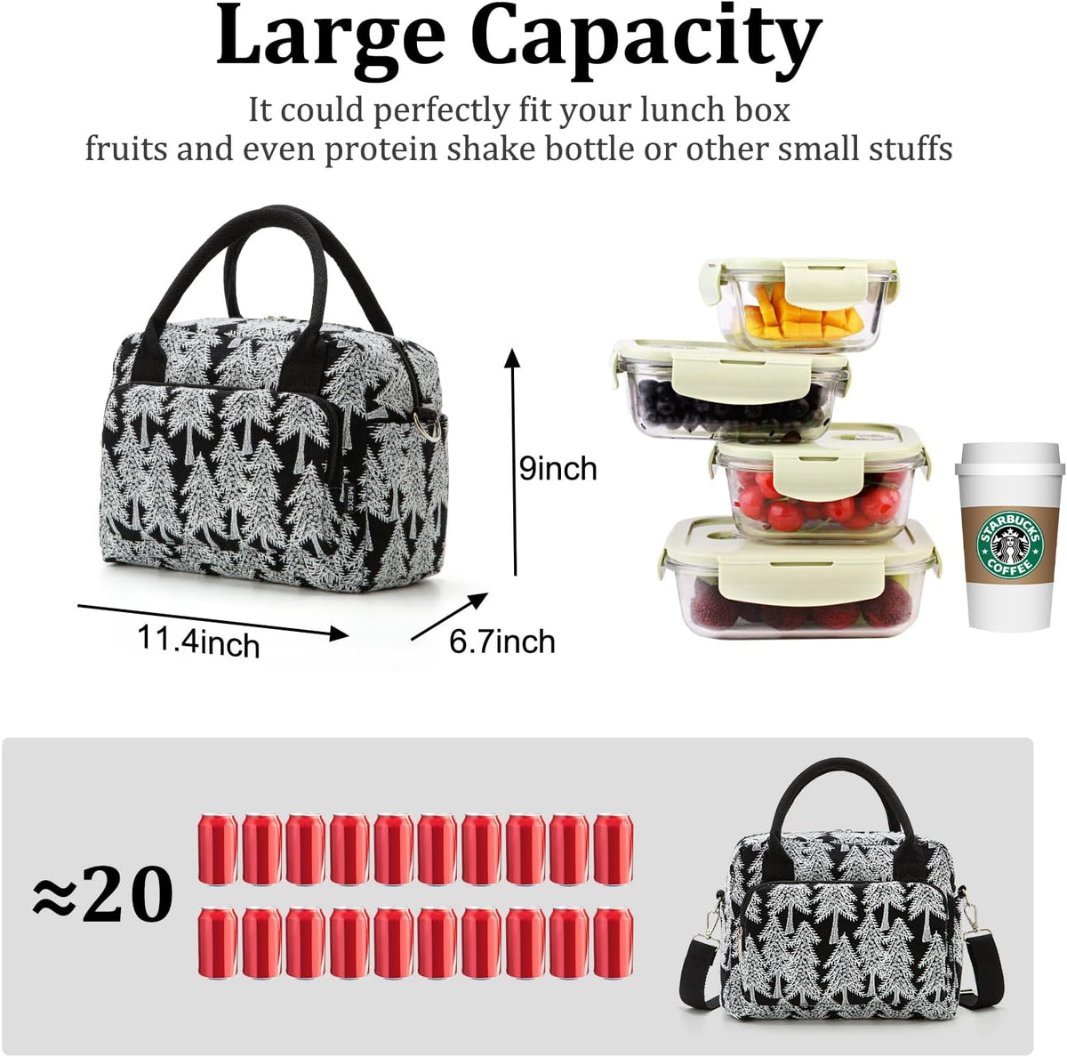 Insulated Lunch Bag for Women Men Large Reusable Lunch Box Adult Leakproof Portable Cooler Tote Bags for Work Picnic
