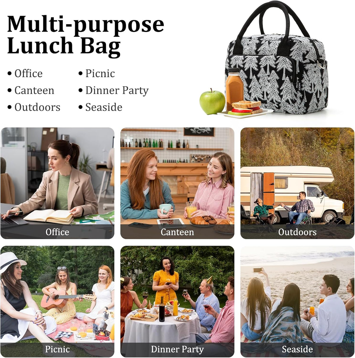 Insulated Lunch Bag for Women Men Large Reusable Lunch Box Adult Leakproof Portable Cooler Tote Bags for Work Picnic
