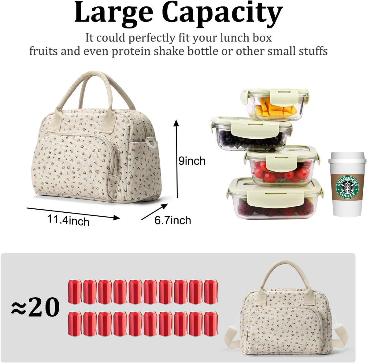 Insulated Lunch Bag for Women Men Large Reusable Lunch Box Adult Leakproof Portable Cooler Tote Bags for Work Picnic