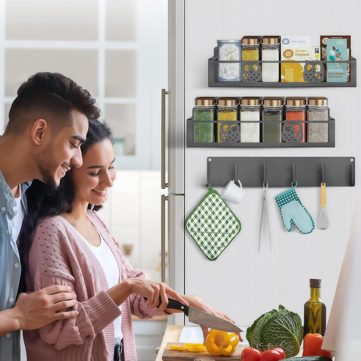 Magnetic Spice Rack for Refrigerator,Space Saving Kitchen Organizer Shelf