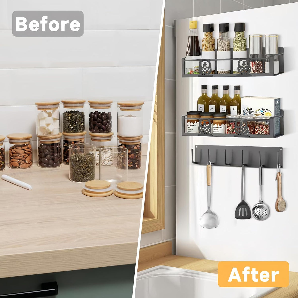 Magnetic Spice Rack for Refrigerator,Space Saving Kitchen Organizer Shelf