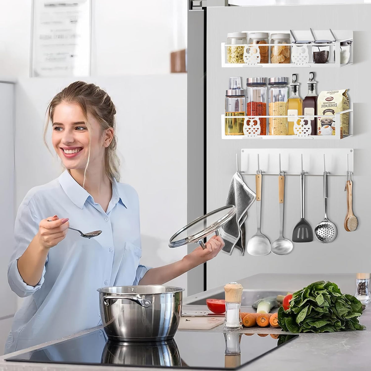 Magnetic Spice Rack for Refrigerator,Space Saving Kitchen Organizer Shelf