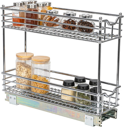 Glidez Multipurpose Chrome-Plated Steel Pull-Out/Slide-Out Storage Organizer for Cookware and Bakeware - 2-Tier Design - Fits Standard Size Cabinet or Shelf, Chrome
