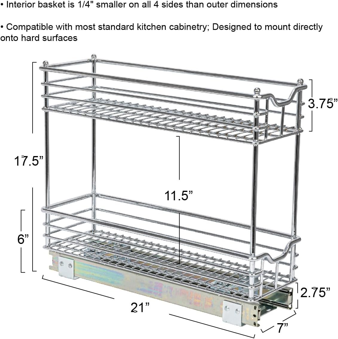 Glidez Multipurpose Chrome-Plated Steel Pull-Out/Slide-Out Storage Organizer for Cookware and Bakeware - 2-Tier Design - Fits Standard Size Cabinet or Shelf, Chrome