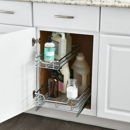 Glidez Multipurpose Chrome-Plated Steel Pull-Out/Slide-Out Storage Organizer for Cookware and Bakeware - 2-Tier Design - Fits Standard Size Cabinet or Shelf, Chrome