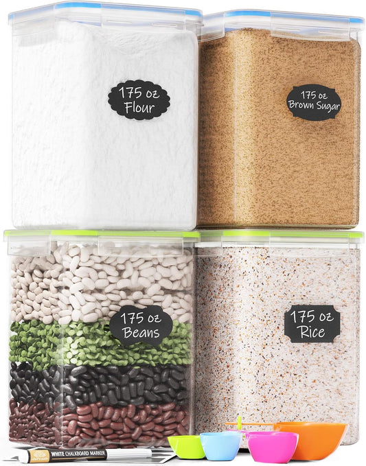 Extra Large Airtight Food Storage Containers with Lids, Pack of 2, 6.5L, 220Oz, Airtight Kitchen and Pantry Bulk Canisters for Flour, Sugar, Rice, and Baking Supplies - Transparent