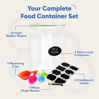 Extra Large Airtight Food Storage Containers with Lids, Pack of 2, 6.5L, 220Oz, Airtight Kitchen and Pantry Bulk Canisters for Flour, Sugar, Rice, and Baking Supplies - Transparent