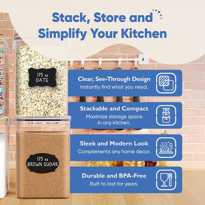 Extra Large Airtight Food Storage Containers with Lids, Pack of 2, 6.5L, 220Oz, Airtight Kitchen and Pantry Bulk Canisters for Flour, Sugar, Rice, and Baking Supplies - Transparent
