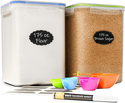 Extra Large Airtight Food Storage Containers with Lids, Pack of 2, 6.5L, 220Oz, Airtight Kitchen and Pantry Bulk Canisters for Flour, Sugar, Rice, and Baking Supplies - Transparent