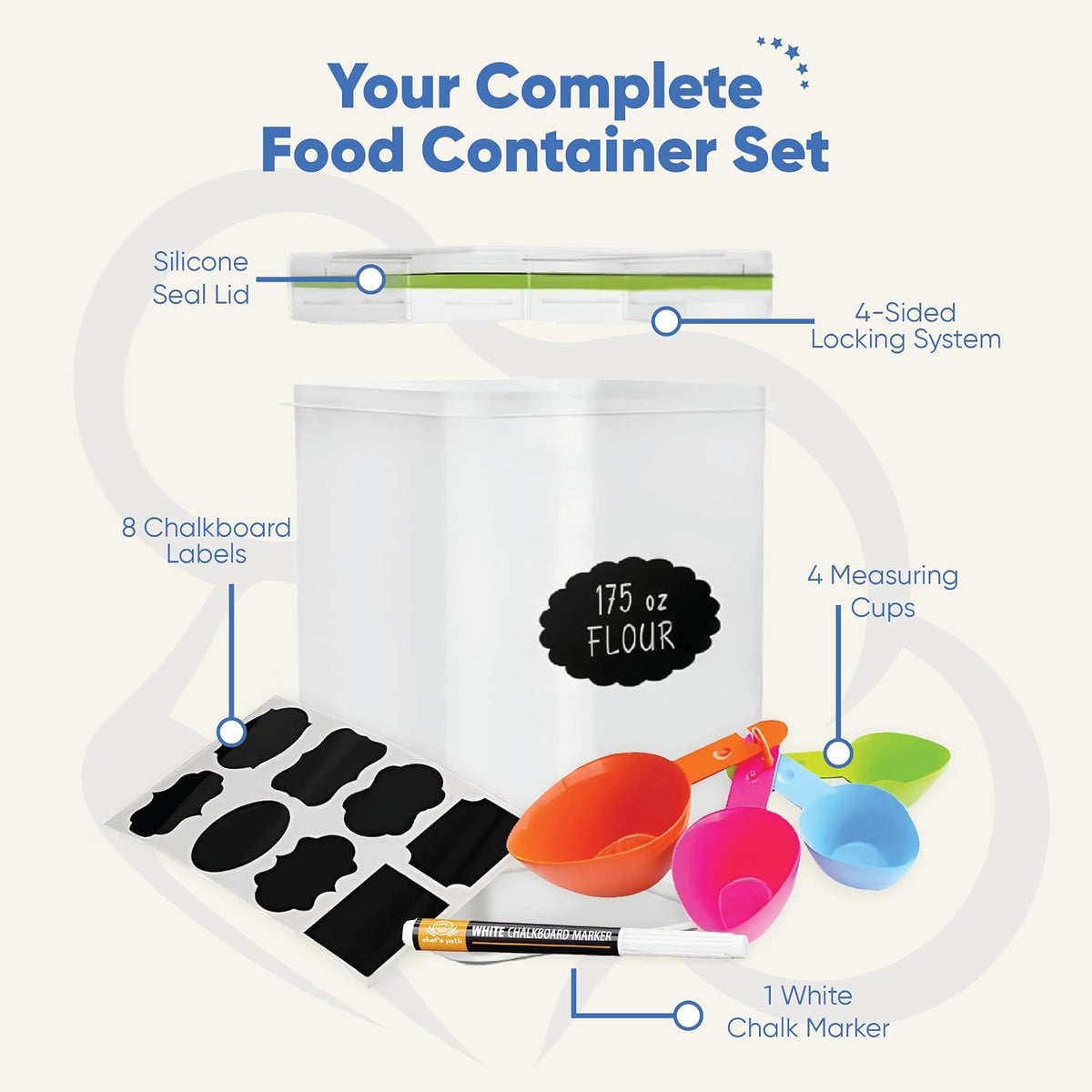 Extra Large Airtight Food Storage Containers with Lids, Pack of 2, 6.5L, 220Oz, Airtight Kitchen and Pantry Bulk Canisters for Flour, Sugar, Rice, and Baking Supplies - Transparent