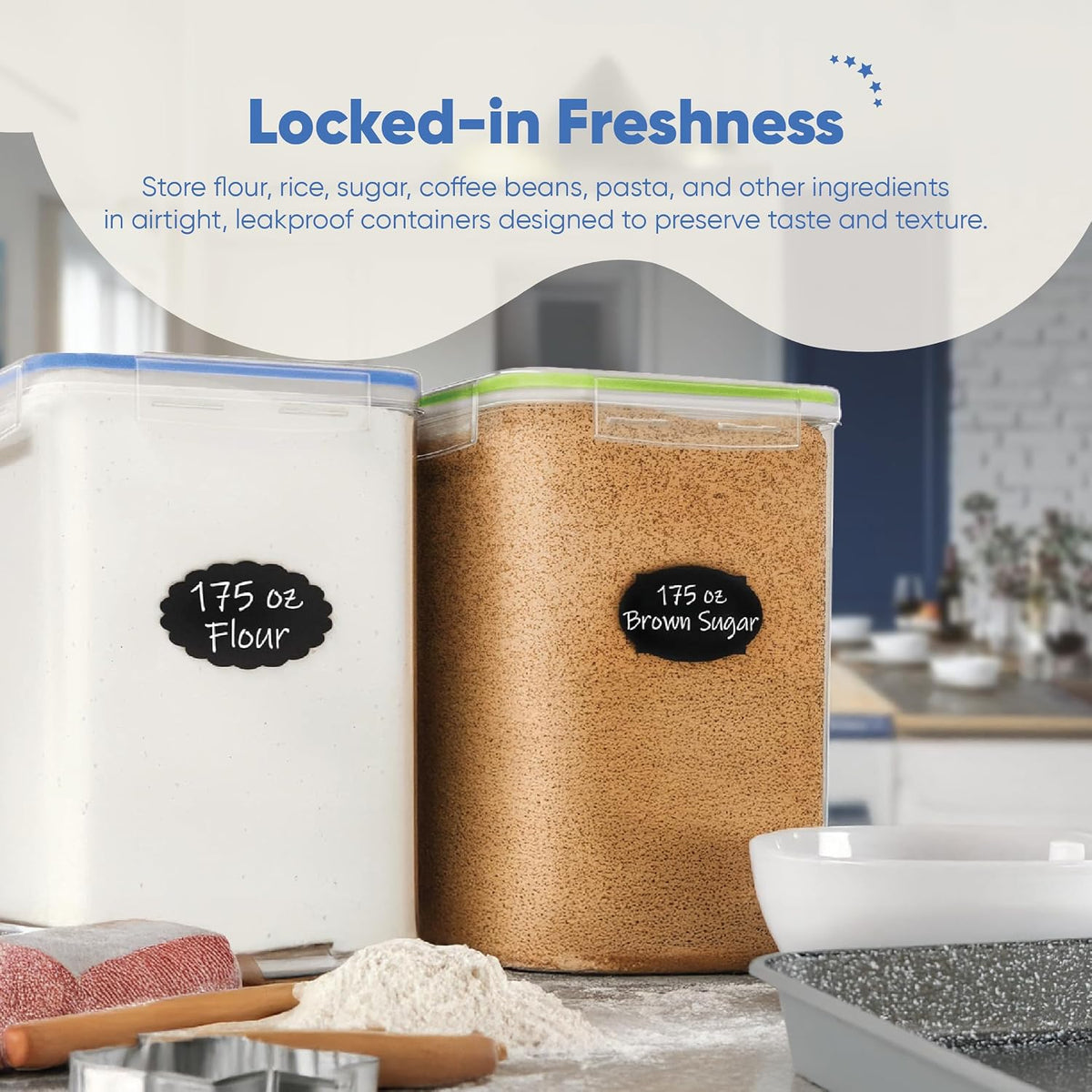 Extra Large Airtight Food Storage Containers with Lids, Pack of 2, 6.5L, 220Oz, Airtight Kitchen and Pantry Bulk Canisters for Flour, Sugar, Rice, and Baking Supplies - Transparent