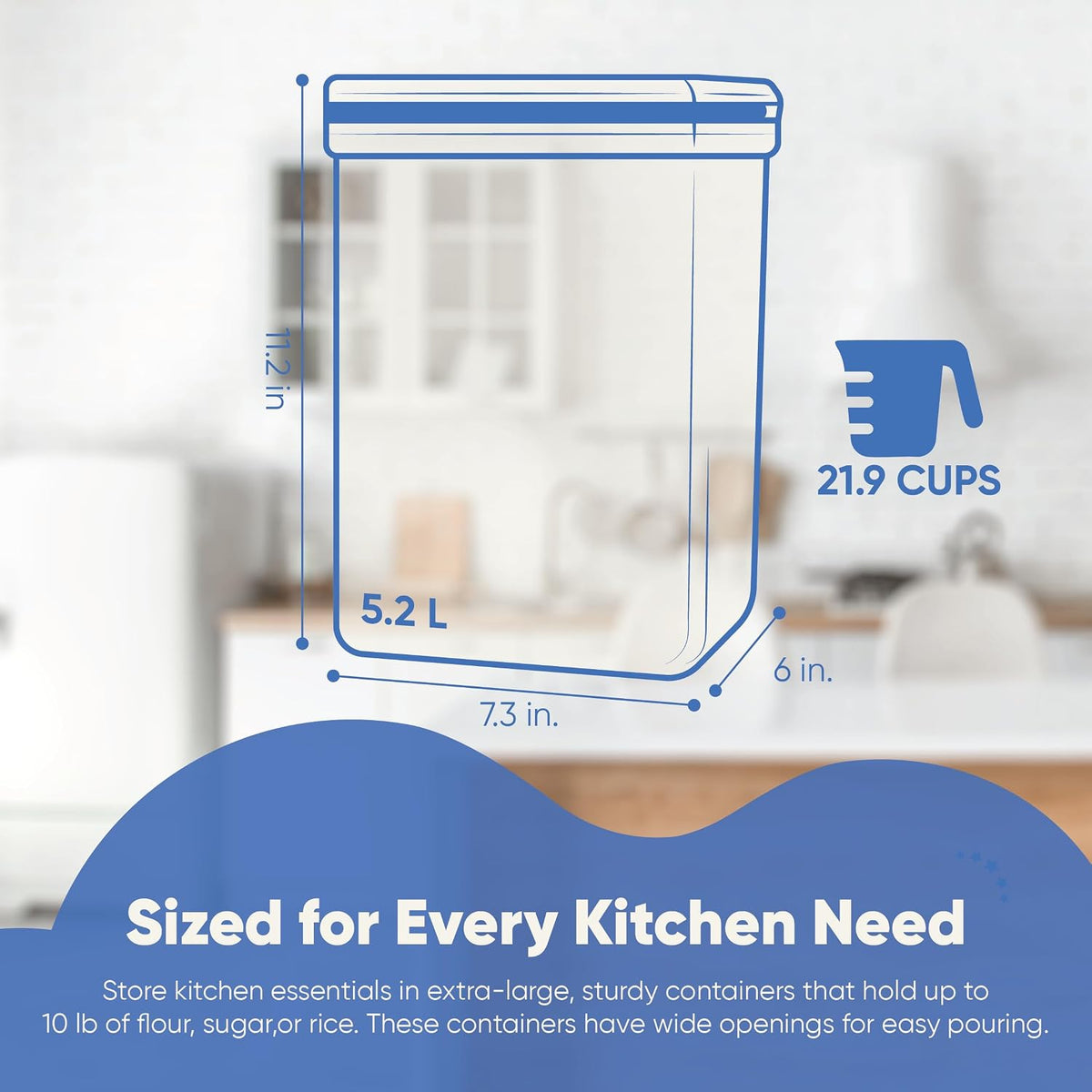 Extra Large Airtight Food Storage Containers with Lids, Pack of 2, 6.5L, 220Oz, Airtight Kitchen and Pantry Bulk Canisters for Flour, Sugar, Rice, and Baking Supplies - Transparent
