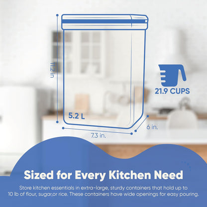 Extra Large Airtight Food Storage Containers with Lids, Pack of 2, 6.5L, 220Oz, Airtight Kitchen and Pantry Bulk Canisters for Flour, Sugar, Rice, and Baking Supplies - Transparent