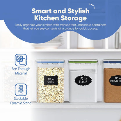 Extra Large Airtight Food Storage Containers with Lids, Pack of 2, 6.5L, 220Oz, Airtight Kitchen and Pantry Bulk Canisters for Flour, Sugar, Rice, and Baking Supplies - Transparent