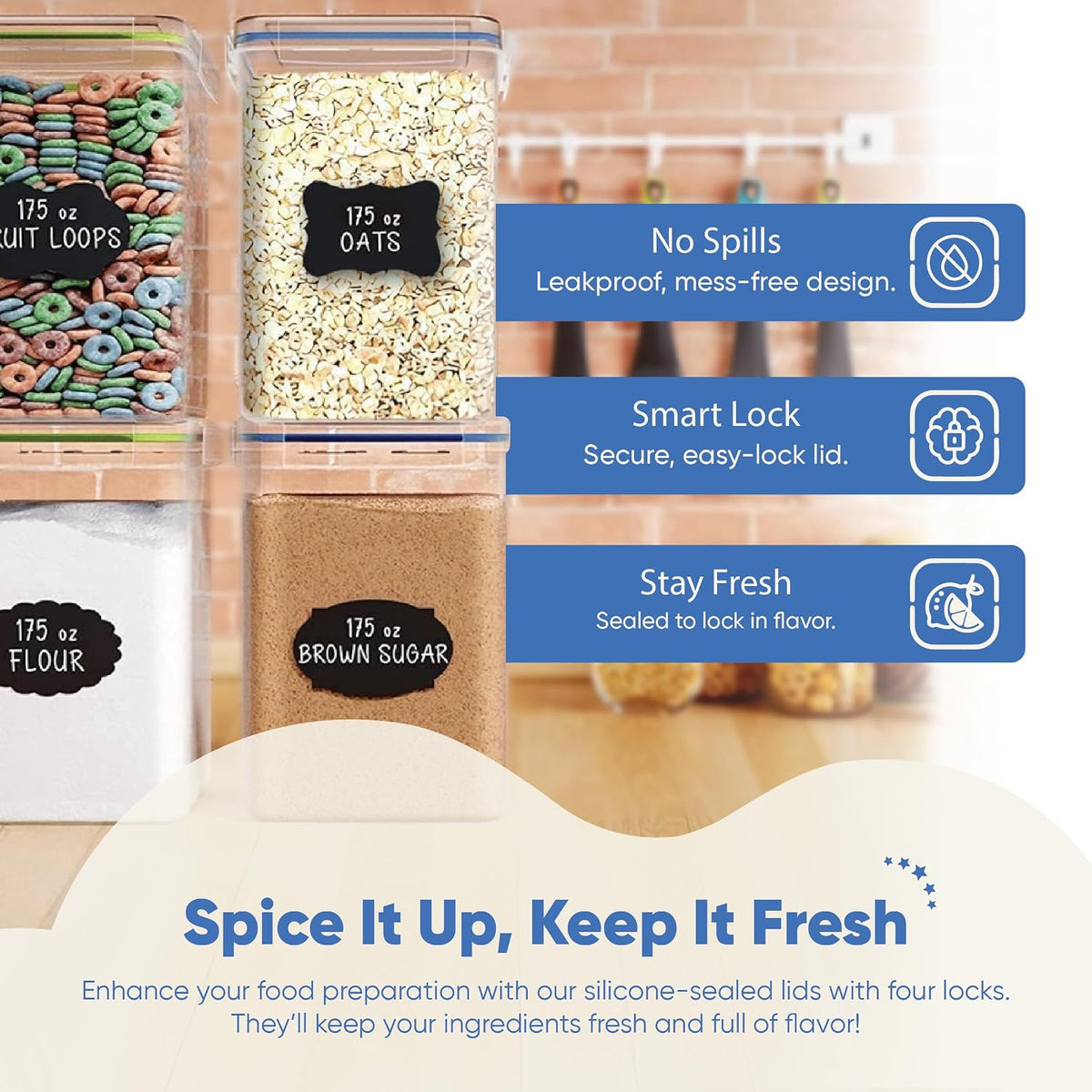 Extra Large Airtight Food Storage Containers with Lids, Pack of 2, 6.5L, 220Oz, Airtight Kitchen and Pantry Bulk Canisters for Flour, Sugar, Rice, and Baking Supplies - Transparent