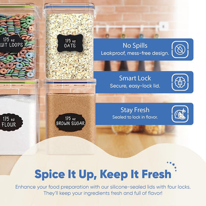 Extra Large Airtight Food Storage Containers with Lids, Pack of 2, 6.5L, 220Oz, Airtight Kitchen and Pantry Bulk Canisters for Flour, Sugar, Rice, and Baking Supplies - Transparent