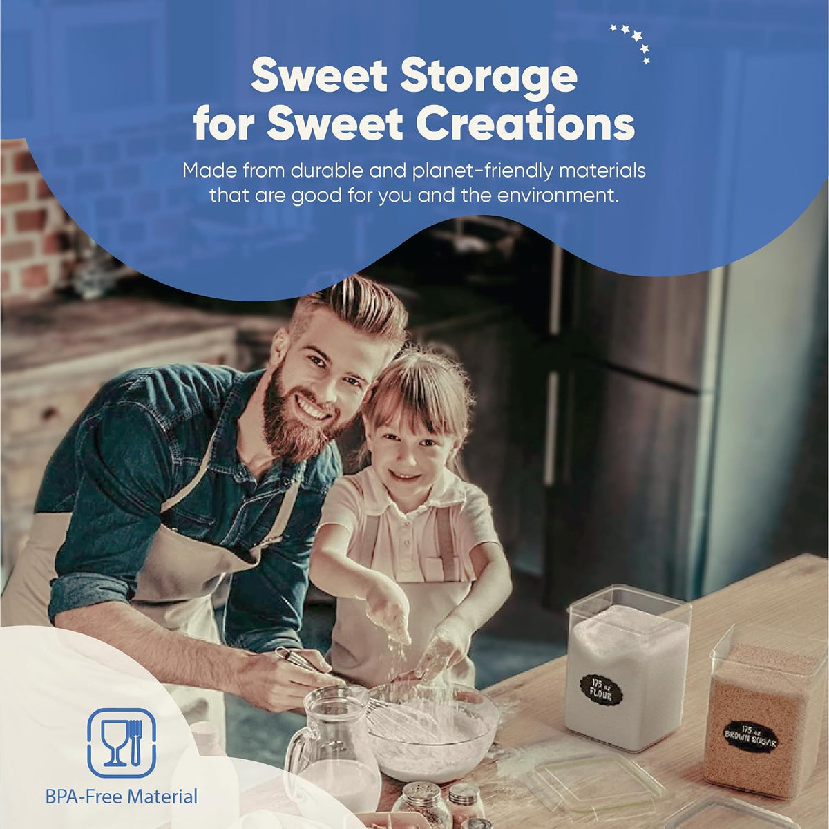 Extra Large Airtight Food Storage Containers with Lids, Pack of 2, 6.5L, 220Oz, Airtight Kitchen and Pantry Bulk Canisters for Flour, Sugar, Rice, and Baking Supplies - Transparent