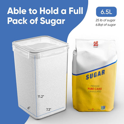 Extra Large Airtight Food Storage Containers with Lids, Pack of 2, 6.5L, 220Oz, Airtight Kitchen and Pantry Bulk Canisters for Flour, Sugar, Rice, and Baking Supplies - Transparent