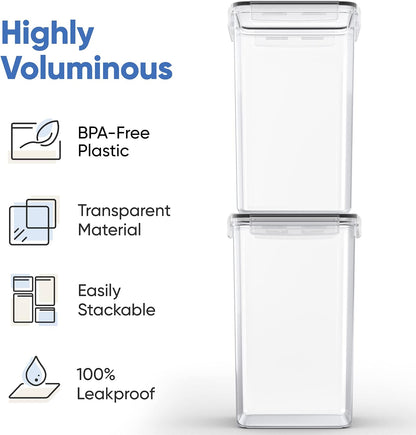 Extra Large Airtight Food Storage Containers with Lids, Pack of 2, 6.5L, 220Oz, Airtight Kitchen and Pantry Bulk Canisters for Flour, Sugar, Rice, and Baking Supplies - Transparent