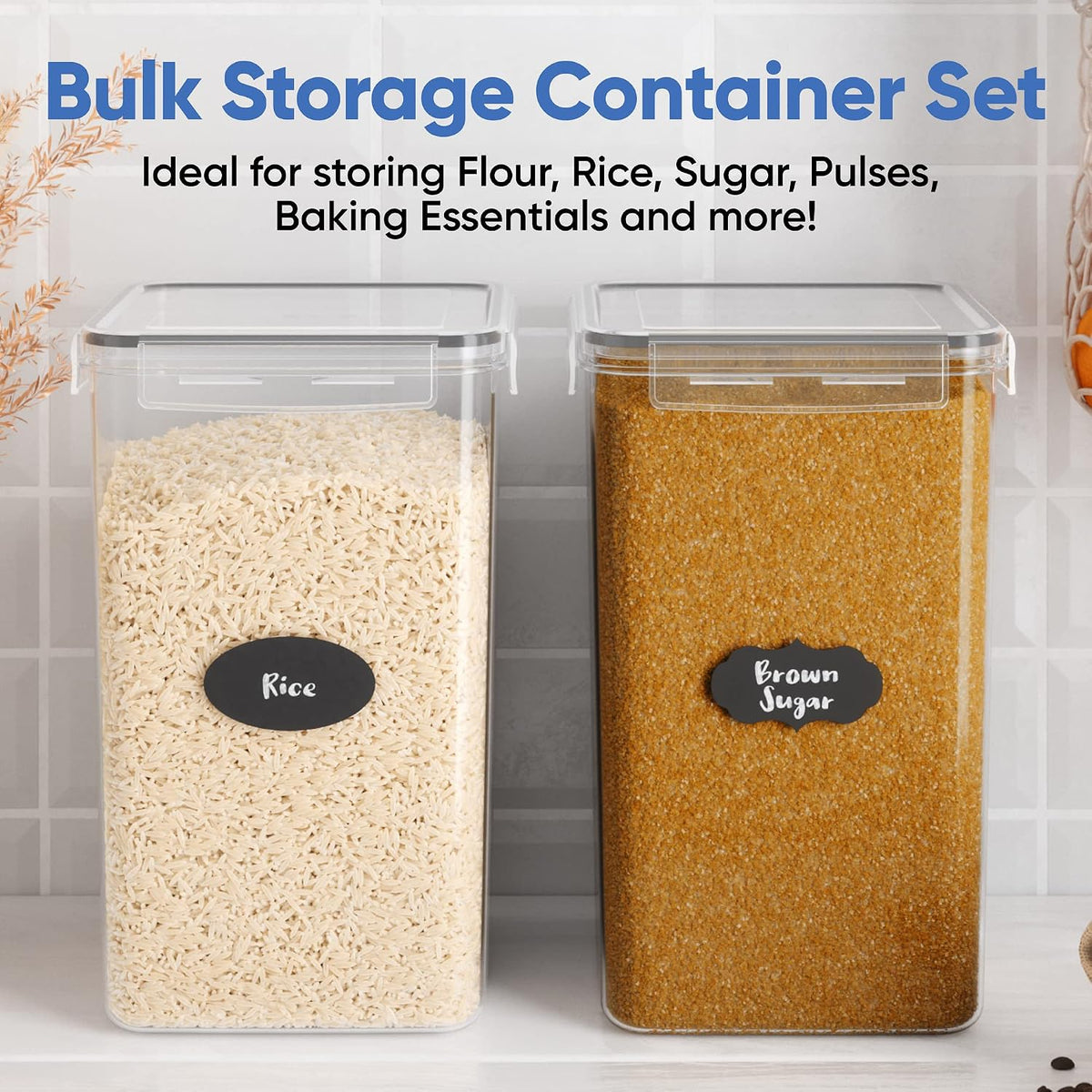 Extra Large Airtight Food Storage Containers with Lids, Pack of 2, 6.5L, 220Oz, Airtight Kitchen and Pantry Bulk Canisters for Flour, Sugar, Rice, and Baking Supplies - Transparent