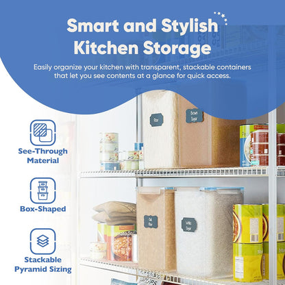 Extra Large Airtight Food Storage Containers with Lids, Pack of 2, 6.5L, 220Oz, Airtight Kitchen and Pantry Bulk Canisters for Flour, Sugar, Rice, and Baking Supplies - Transparent