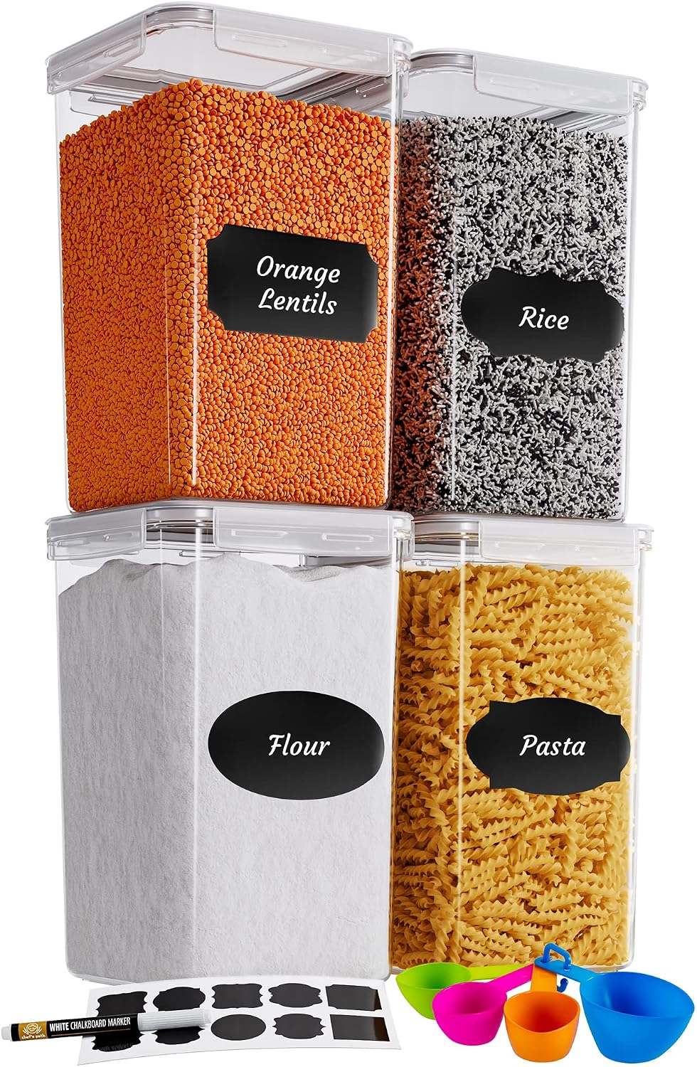 Extra Large Airtight Food Storage Containers with Lids, Pack of 2, 6.5L, 220Oz, Airtight Kitchen and Pantry Bulk Canisters for Flour, Sugar, Rice, and Baking Supplies - Transparent
