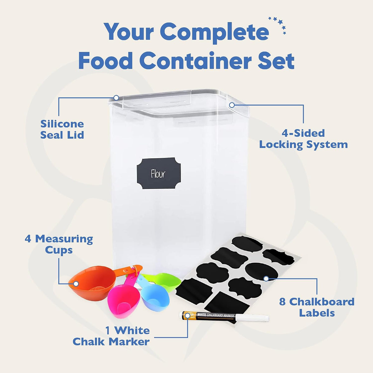 Extra Large Airtight Food Storage Containers with Lids, Pack of 2, 6.5L, 220Oz, Airtight Kitchen and Pantry Bulk Canisters for Flour, Sugar, Rice, and Baking Supplies - Transparent