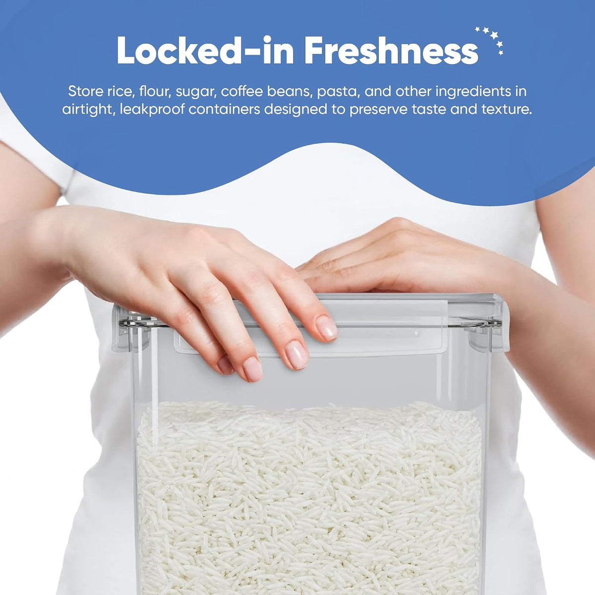Extra Large Airtight Food Storage Containers with Lids, Pack of 2, 6.5L, 220Oz, Airtight Kitchen and Pantry Bulk Canisters for Flour, Sugar, Rice, and Baking Supplies - Transparent