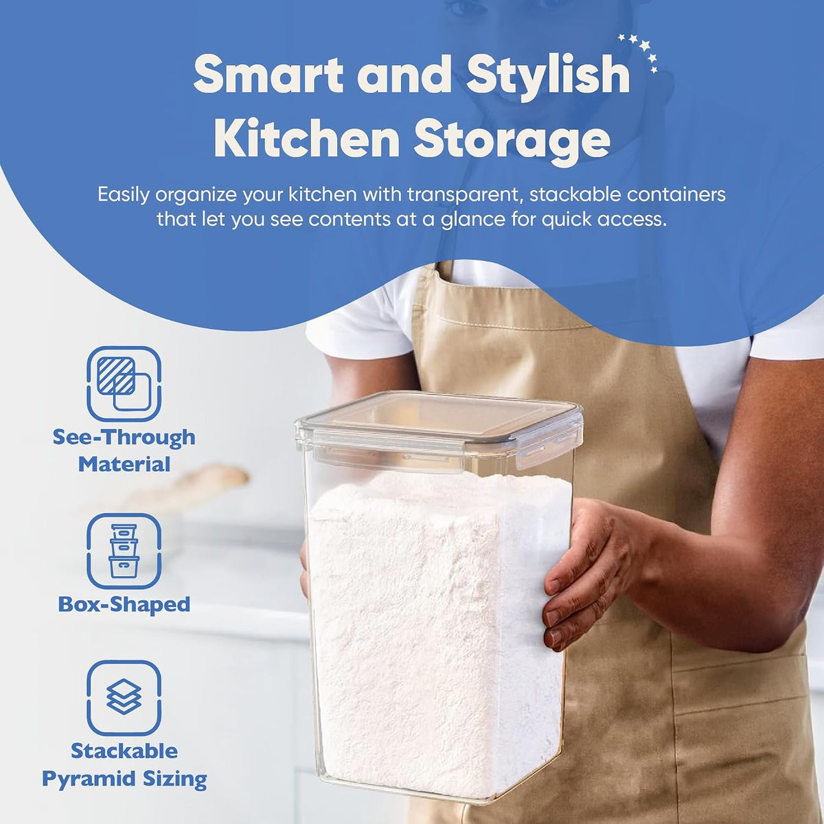 Extra Large Airtight Food Storage Containers with Lids, Pack of 2, 6.5L, 220Oz, Airtight Kitchen and Pantry Bulk Canisters for Flour, Sugar, Rice, and Baking Supplies - Transparent