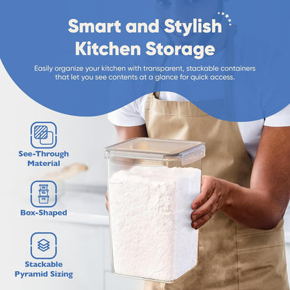 Extra Large Airtight Food Storage Containers with Lids, Pack of 2, 6.5L, 220Oz, Airtight Kitchen and Pantry Bulk Canisters for Flour, Sugar, Rice, and Baking Supplies - Transparent